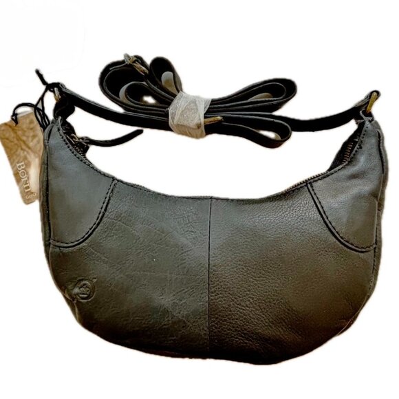 Born Leather Hobo Bag Retro-Insprd Crescent Shape Black Adjustable Crossbody NEW - Picture 2 of 8